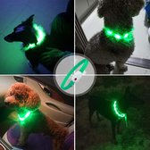 Lichthalsband voor honden, oplaadbaar, led-hondenhalsband oplichtend, waterdicht, in lengte verstelbaar, USB, veiligheidshalsband voor honden en katten, 3 lichtmodi, groen