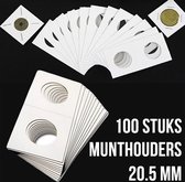 Allernieuwste.nl® 100 stuks 20.5 mm Kartonnen Munthouders Te Nieten - Beschrijfbaar Karton - Munt Houders Wit 20.5 mm
