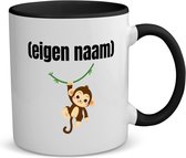 Akyol - kleine aap met eigen naam koffiemok - theemok - zwart - Aap - apen liefhebbers - mok met eigen naam - iemand die houdt van apen - verjaardag - cadeau - kado - 350 ML inhoud