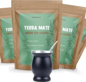 Complément | 4 sachets de feuilles de Thee Yerba Mate 250 grammes | Livraison gratuite, mousseur et piles | Thee vert de la plus haute qualité