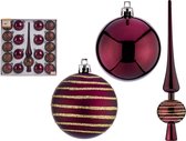 Krist+ kerstballen 6 cm - met piek - 19-delig - wijn/bordeaux rood - kunststof