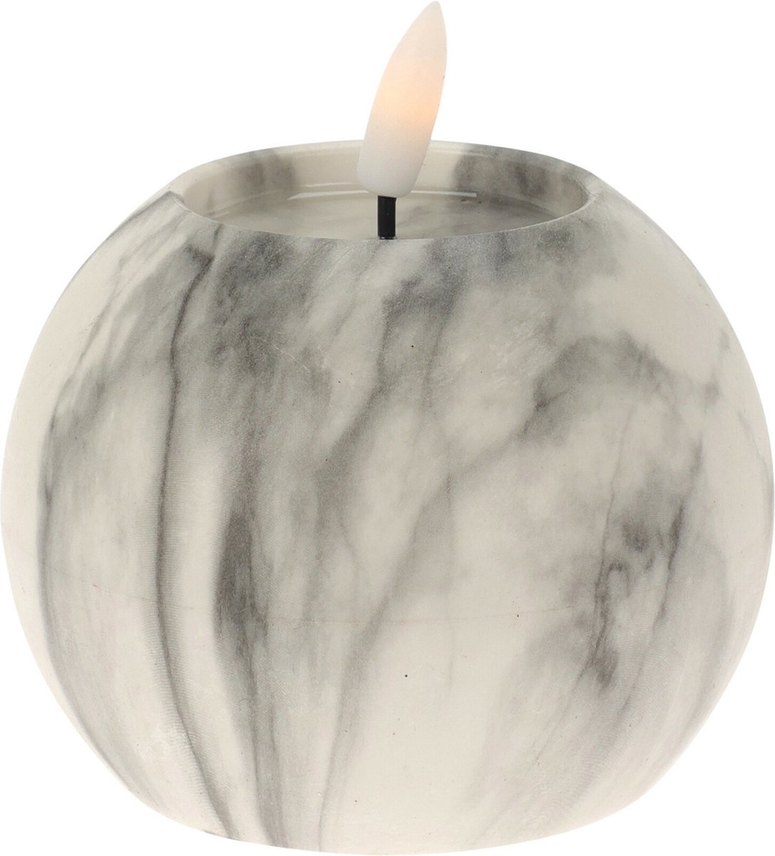 Home & Styling LED kaars/bolkaars - wit/grijs marmer - D10 x H7,5 cm