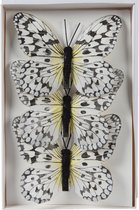 Decoris Décoration de Noël papillons sur pince - 3x - blanc - 12 x 8 cm