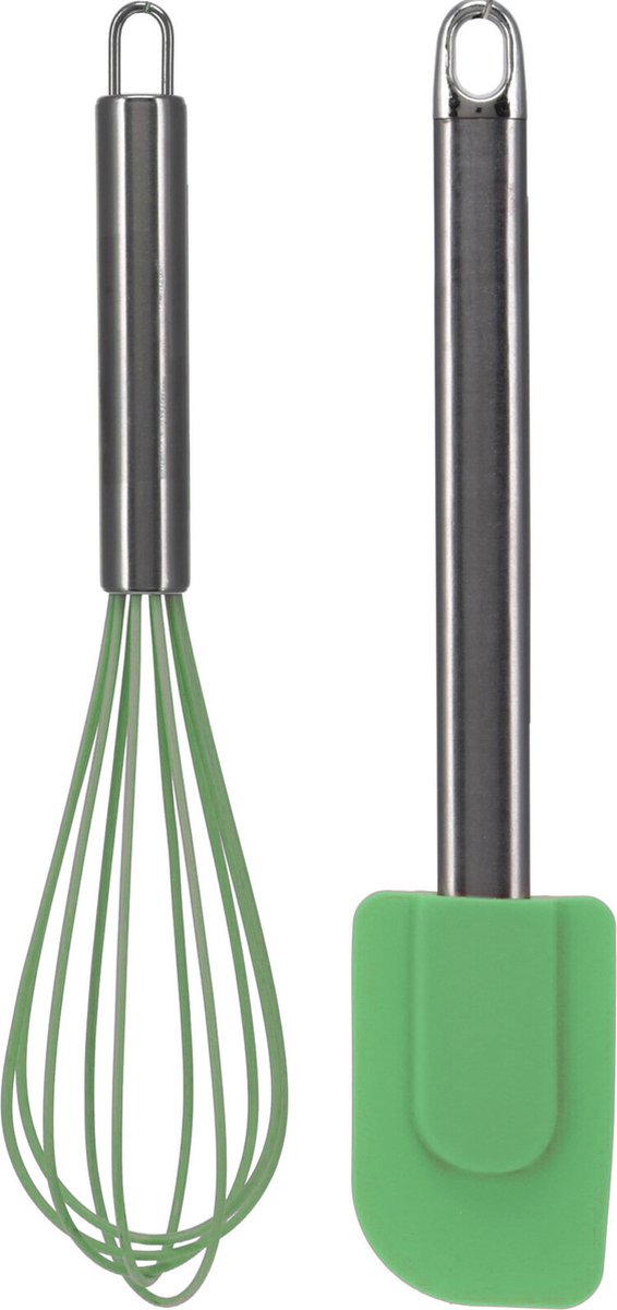 La Cucina Keukengerei set van 2 - garde/pannenlikker - groen - RVS/siliconen - Ca. 26 cm