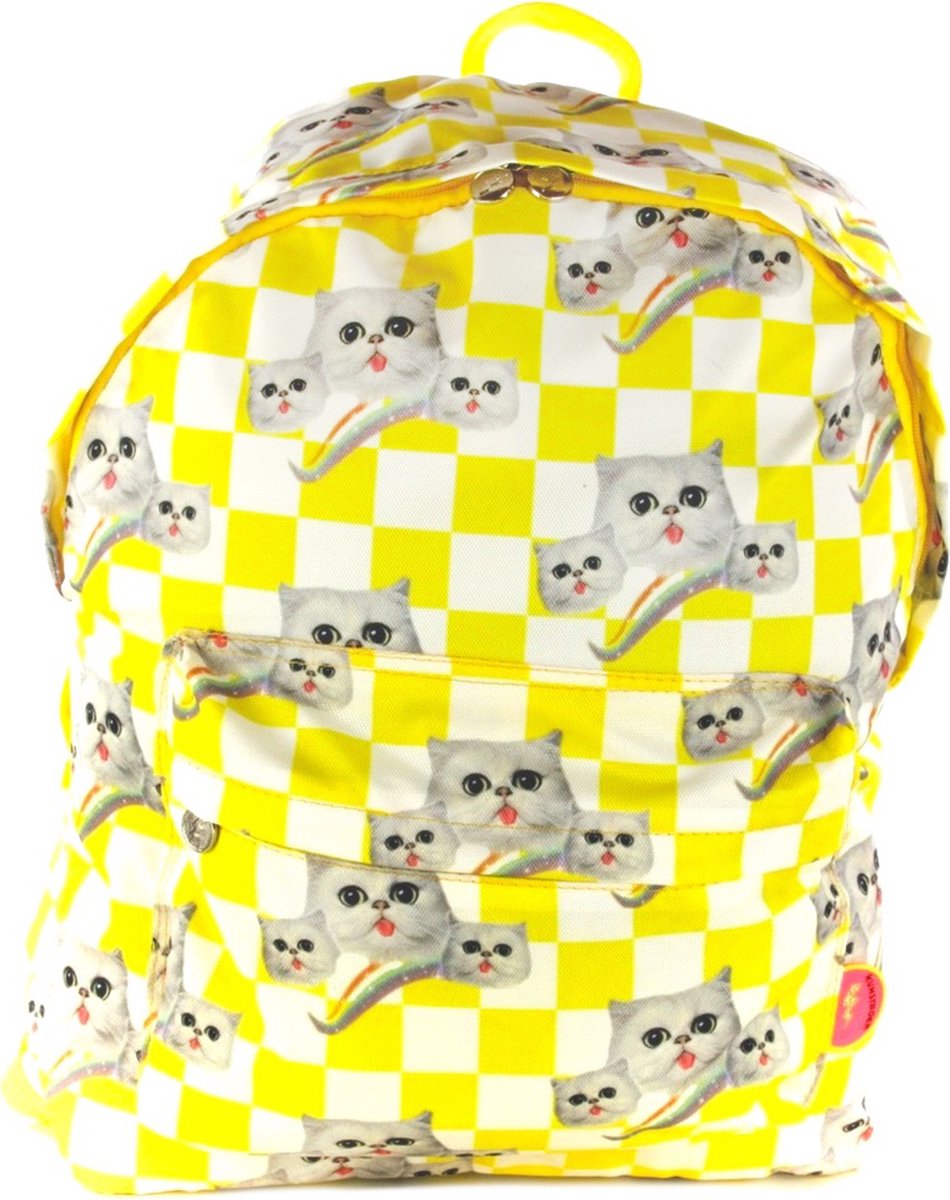Kunstboer - XL Rugzak Yellow Catblocks - schooltas - kat