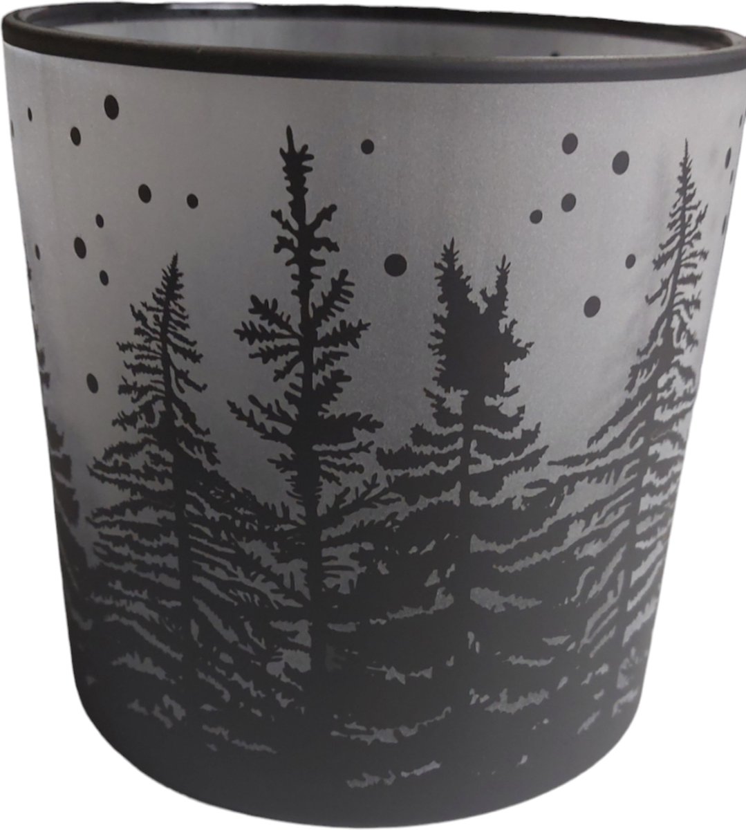 Waxine licht met kerstbomen, Waxine licht colmore maat L, Windlicht, Kerstlicht, Waxine licht met dennebomen