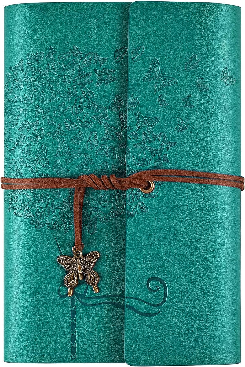 Lederen dagboek, notitieboek, navulbaar, schrijfdagboek, planner voor vrouwen en meisjes (blauw, A6 17,3 x 13,5 cm)