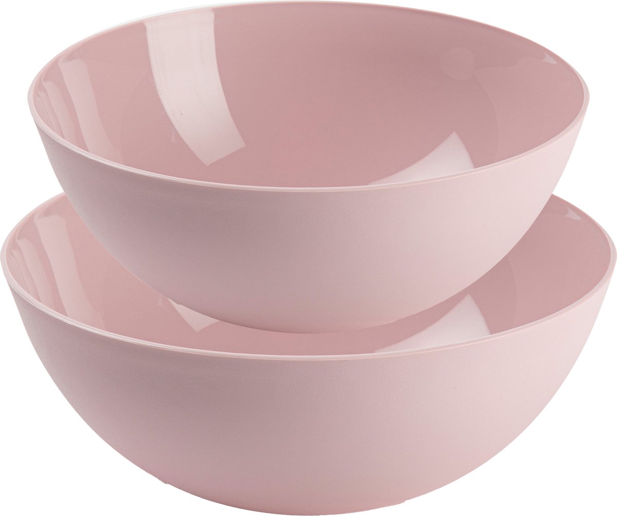 Plasticforte voedsel serveer schalen set - 4x stuks - lichtroze - kunststof - Dia 25 en 28 cm