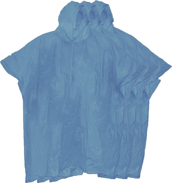 Benson Regenponcho met capuchon - 4x - blauw - herbruikbaar - PVC - duurzaam