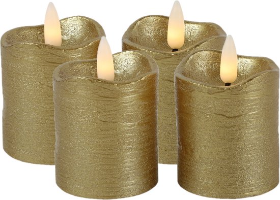 Countryfield LED kaarsen/stompkaarsen - 4x st - goud - D5 x H7,2 cm - timer - warm wit