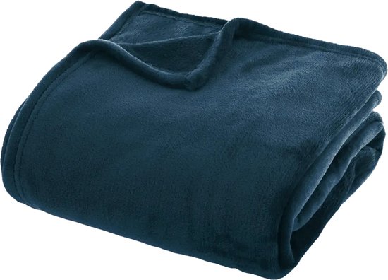 Atmosphera Plaid effen flanel fleece deken - 180x230 cm - Petrol