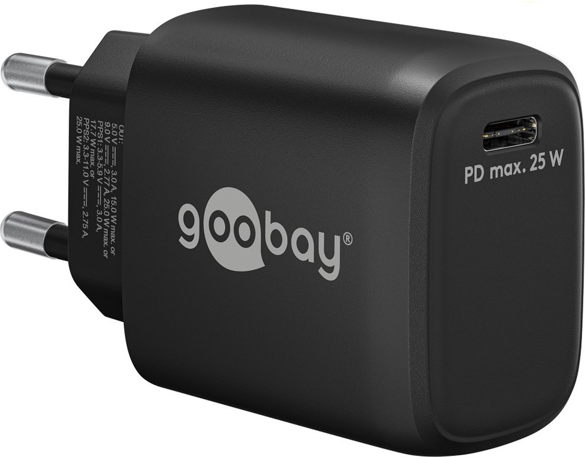 Goobay thuislader met 1 USB-C PD poort - 25W / zwart