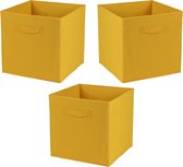 Urban Living Panier de rangement/panier de placard Square Box - 3x - karton/ plastique - 29 litres - jaune ocre - 31 x 31 x 31 cm - Paniers d'étagère