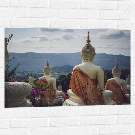 Muursticker - Buddhas - Bloemen - Bergen - Bomen - 90x60 cm Foto op Muursticker