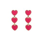 The Jewellery Club - Bo heart earrings pink - Oorbellen - Dames oorbellen - Stainless steel - Goud - 4,2 cm
