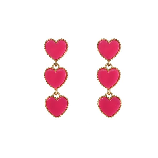 The Jewellery Club - Bo heart earrings pink - Oorbellen - Dames oorbellen - Stainless steel - Goud - 4,2 cm