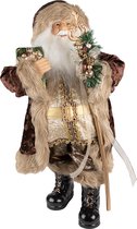 HAES DECO - Kerstman deco Figuur - Formaat 29x20x63 cm - Collectie: Traditional Santa - Kleur Bruin - Materiaal Textiel op kunststof - Kerst Figuur, Kerstdecoratie