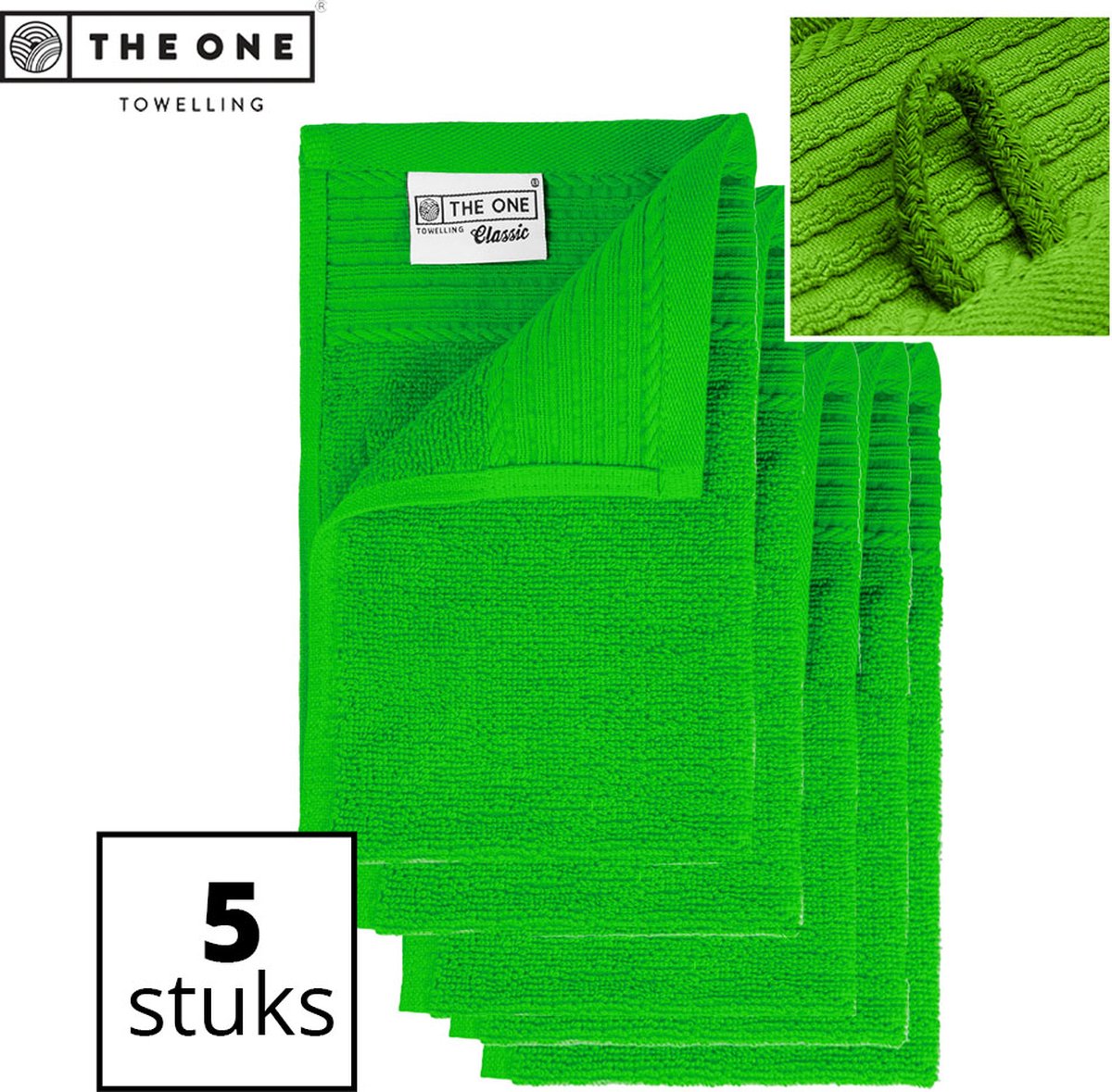 The One Towelling Classic Gastendoeken - 30 x 50 cm - 5 Stuks - Voordeelverpakking - Hoge vochtopname - 100% Zacht katoen - Limoengroen