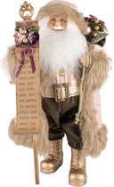 HAES DECO - Kerstman deco Figuur - Formaat 22x19x47 cm - Collectie: Traditional Santa - Kleur Roze - Materiaal Textiel op kunststof - Kerst Figuur, Kerstdecoratie