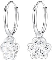 Laimons Kinderoorbellen voor meisjes, creolen, oorhangers, hondenpoot, 7 mm glans, met glitter, van 925 sterling zilver, Zilver