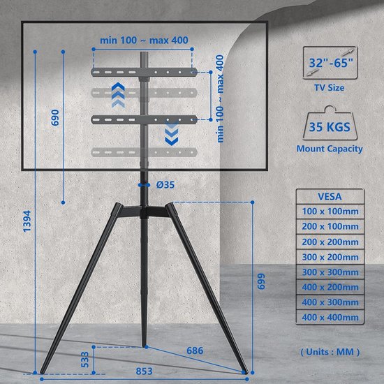 Support pied - DQ Tripod vesa 400 TV Stand