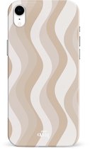 xoxo Wildhearts Minimal Nude - Double Layer - Hardcase geschikt voor iPhone XR hoesje - Siliconen hoesje iPhone met golven print - Cover geschikt voor iPhone XR beschermhoes - wit / beige / bruin