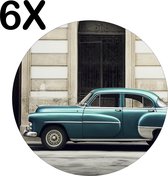 BWK Flexibele Ronde Placemat - Vintage Auto in Cuba - Set van 6 Placemats - 50x50 cm - PVC Doek - Afneembaar