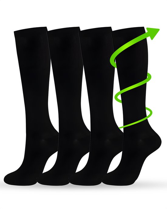 Duopack Bas de Compression - Bas de Compression Chaussettes - Noir - Adapté aux Sports - Voyager - Dans l'Air - Bas de Pierre - Unisexe - Taille 41-46