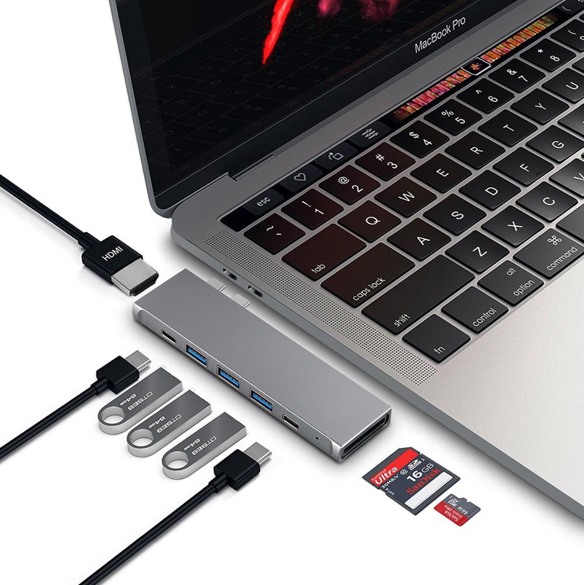 M-TECK MacBook Air | Pro Dock met 1 x Thunderbolt 3 + 1 x HDMI + 3 x USB-A + Kaartlezer (Space-Grey)