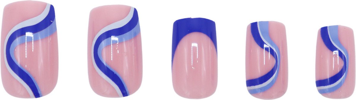 Goedkoopste Boozyshop ® Nepnagels Waves Blue - Plaknagels Blauw - 24 Stuks - Kunstnagels - Press On Nails - Manicure - Nail Art - Plaknagels met Lijm - French Nails