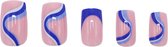 Boozyshop ® Nepnagels Waves Blue - Plaknagels Blauw - 24 Stuks - Kunstnagels - Press On Nails - Manicure - Nail Art - Plaknagels met Lijm - French Nails