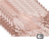 Placemat - Placemats kunststof - Marmer - Roze - Luxe - Marmerlook - Glitter - Design - 45x30 cm - 6 stuks - Hittebestendig - Anti-Slip - Onderlegger - Afneembaar