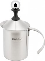 Kinghoff® - Mousseur à lait manuel - Acier inoxydable - 800 ml - Passe au lave-vaisselle - Barista - Pot à lait - Fond résistant à la chaleur - Induction
