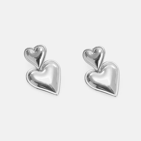 Boucles d'oreilles Love Heart / Boucles d'oreilles pendantes Coeur - Couleur argent | 3,2 x 2,1 cm | Mode Favorite