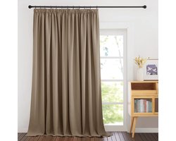 Vouwband, gordijnen voor railsysteem, ondoorzichtig, set van 1, 245 x 300 cm (h x b), extra breed, voor woonkamer, thermische gordijnen, koudebescherming, plooiband, cappuccino