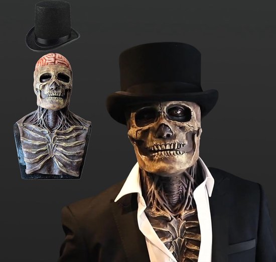 Masque de crâne d'Halloween avec mâchoire et chapeau mobiles – Masque de  squelette... | bol