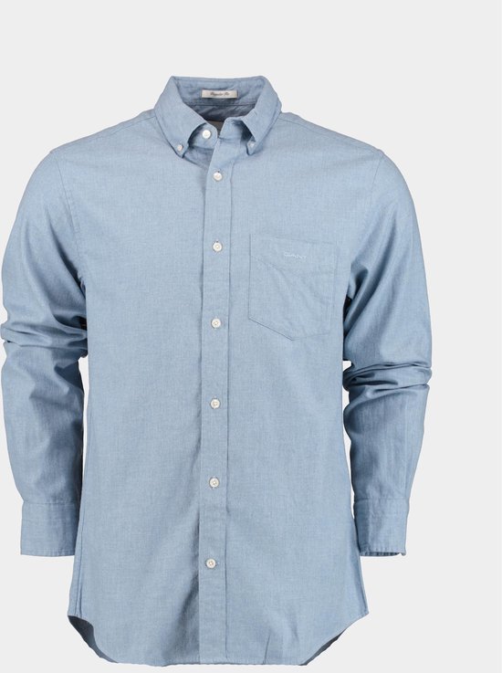 Gant - Flanel Overhemd Lichtblauw - Heren - Maat M - Regular-fit