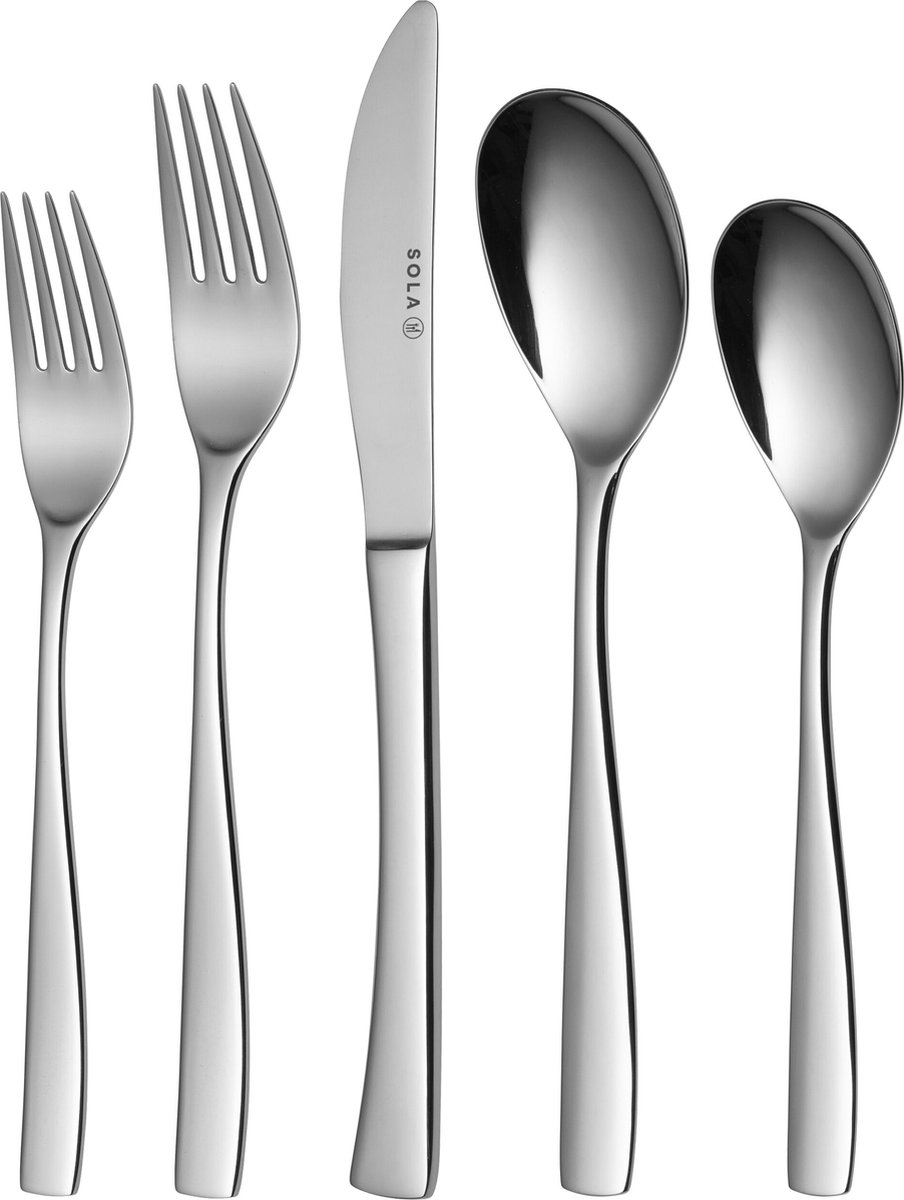 Sola Bestekset Lotus - Modern - 12 persoons - 100 delig - Zilverwit Edelstaal 18/10 - RVS - Zilver