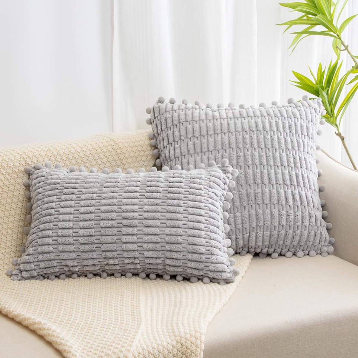 MADIZZ Set van 2 korte Chenille kussenslopen zacht decoratief kussenhoes voor sofa slaapkamer kussensloop 40x40 cm Ivoor