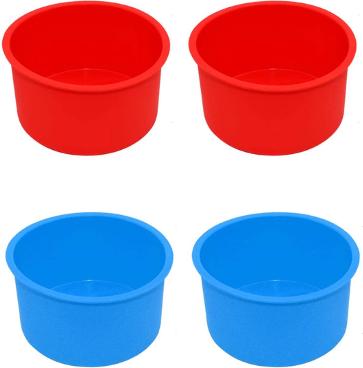 Set van 4 - Siliconen Taartvormen - Ronde Bakvormen 9.5cm x 5cm - Niet-klevend Bakgerei voor Feesten en Bakken - Hittebestendig en Herbruikbaar - Rood / Blauw