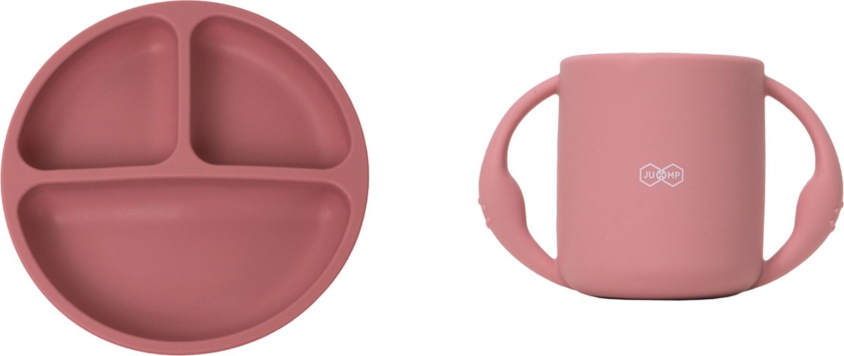 Goedkoopste JU&MP Kinderserviesset - Baby - Kinderbordje - Oefenbeker - Kraamcadeau - Roze