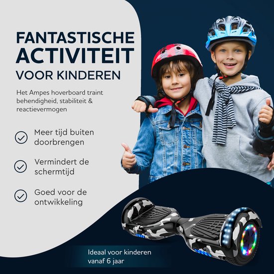 Ampes Hoverboard - Bluetooth Speaker - 24V 4.0 Ah Accu - Oxboard - 12 km/h - UL2272 Gecertificeerd - LED Verlichting - Anti lek banden - Belastbaar tot 120KG - 6.5 Inch - Inclusief Draagtas - 700W Wielen - Camouflage + Hoverkart