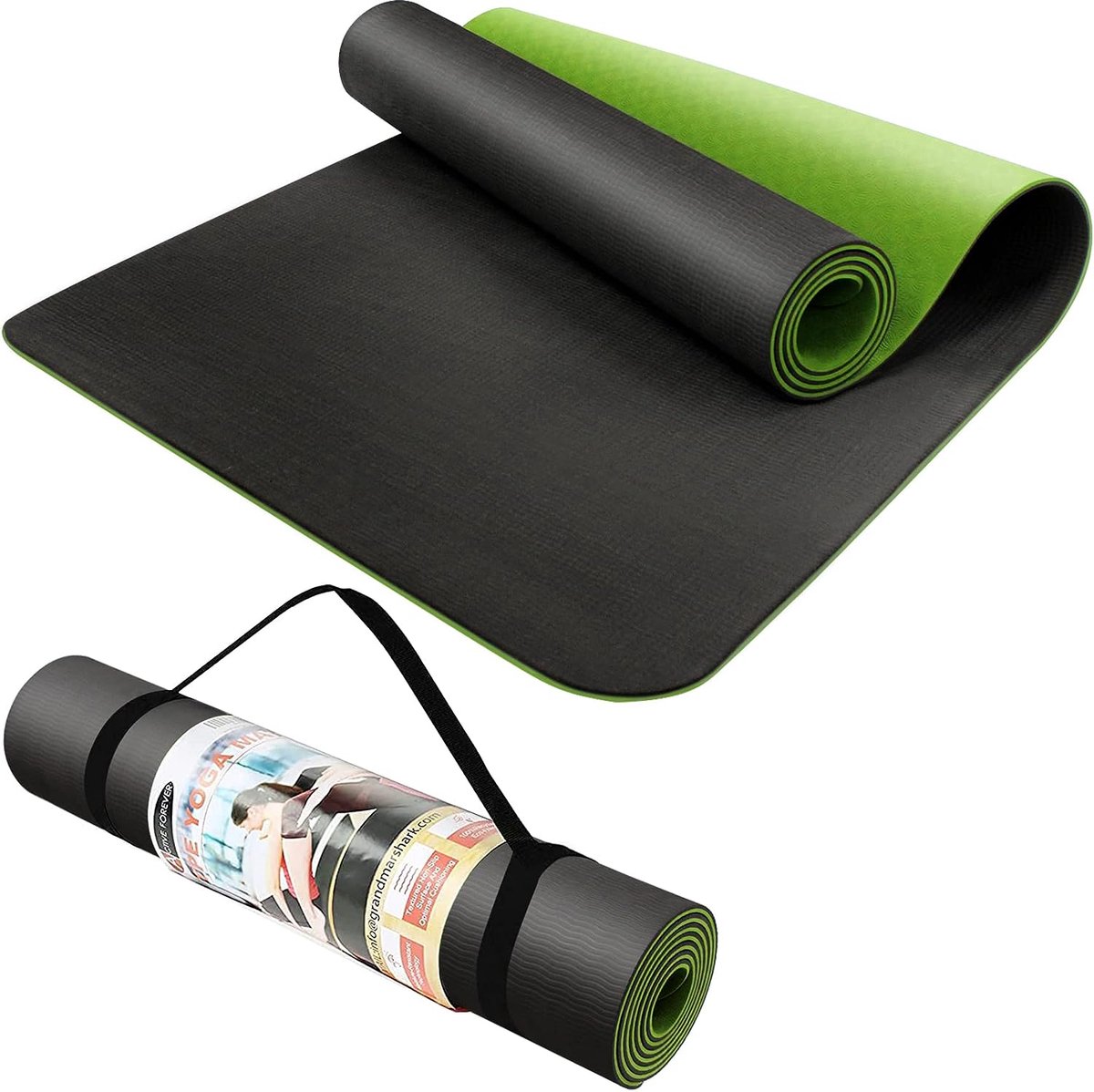 Yogamat voor dames en heren, antislip, TPE-oefenmat met draagriemen, trainingsmat voor pilates, stretching, thuis, 183 x 61 x 0,6 cm