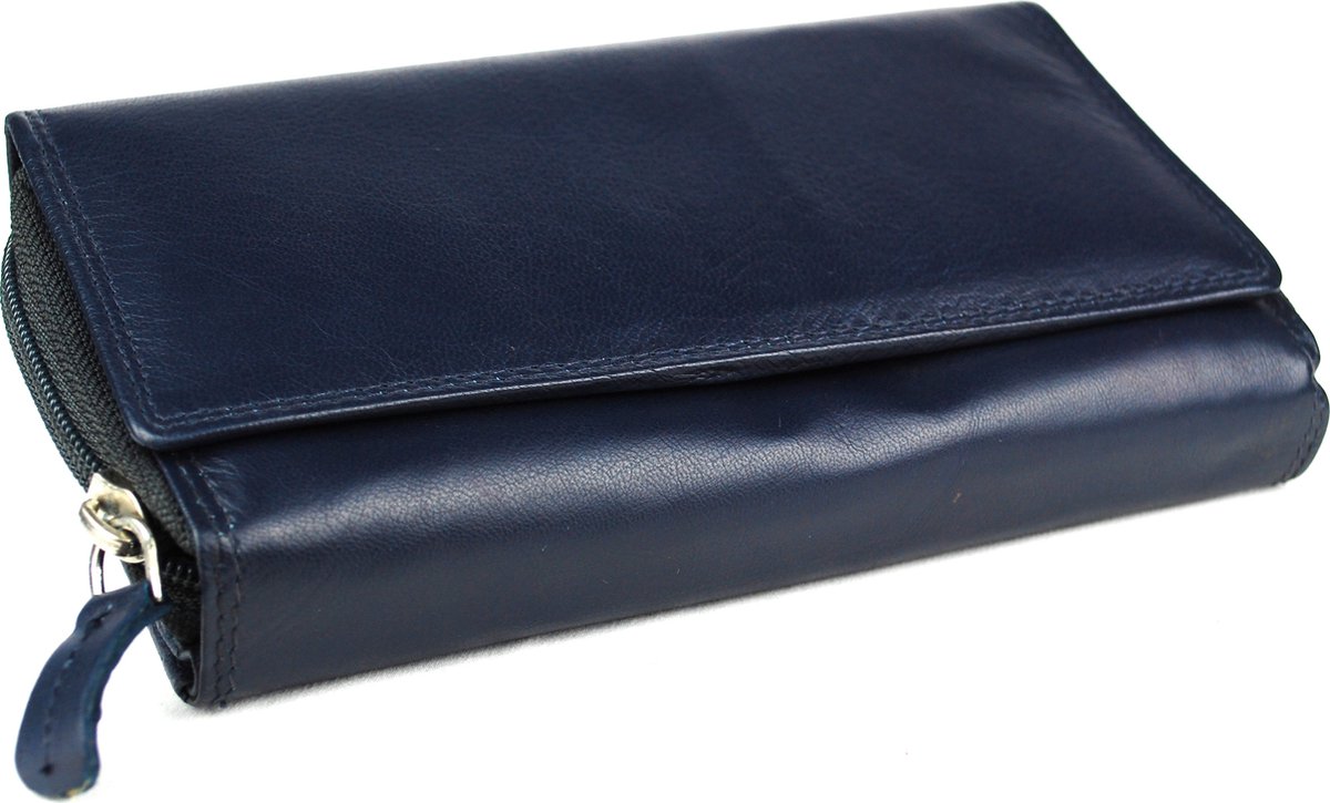Massi Miliano Portemonnee Dames Nappa Leer Blauw - (RS-5018-8) -17.5x3x9.5 cm -