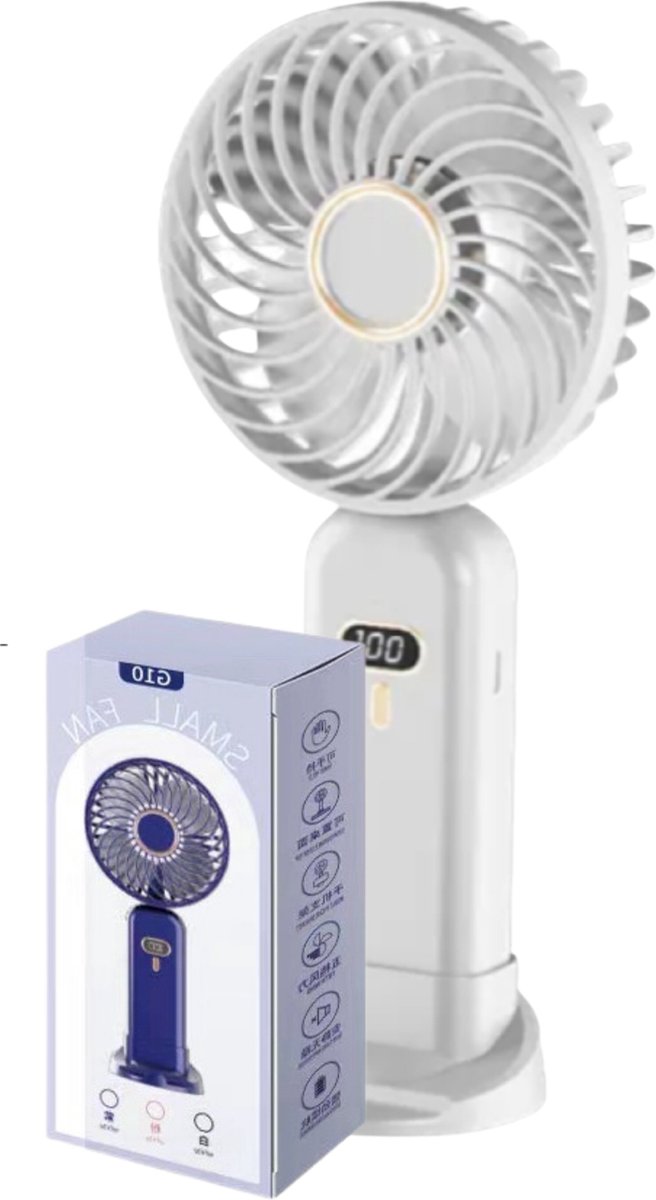 Goodston - Mini ventilator - Wit - Handventilator - Opvouwbaar - Digitale display - Usb oplaadbaar - 2500MAH - handventilator oplaadbaar - cadeau - draagbare ventilator- kerstcadeau