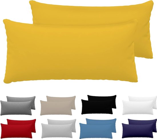 Kussensloop 40 x 80 (lot de 2) - 100% coton jersey, taies d'oreiller 150 g/m² - jaune, pour taie d'oreiller 40 x 80 cm, housse de coussin, résistante et hypoallergénique