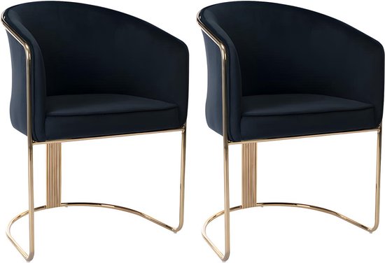 PASCAL MORABITO Set van 2 stoelen met fluweel en metalen armleuningen - Zwart en goud - JOSETHE - van Pascal Morabito L 59.5 cm x H 82.5 cm x D 52.5 cm