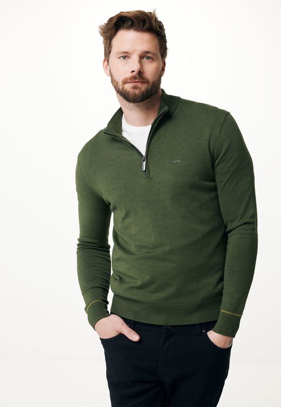 JAMES Half Zip Sweater Mannen - Warm Green - Maat L