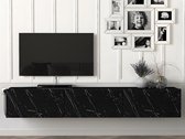 Hangend tv-meubel met 3 deuren - Zwart marmereffect - VIKILA L 180 cm x H 29.5 cm x D 29.5 cm