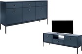 Set blauwe buffetkast en tv-meubel - Eigentijdse woonkamer BOGDAN L 154 cm x H 83 cm x D 39 cm